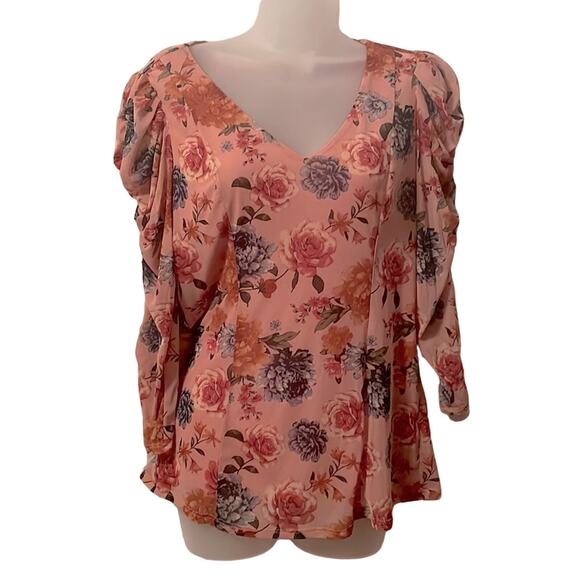 Sara Michelle Top in Dusty Rose Pink Floral Sz M Fashion Design w/many features - Picture 1 of 11
